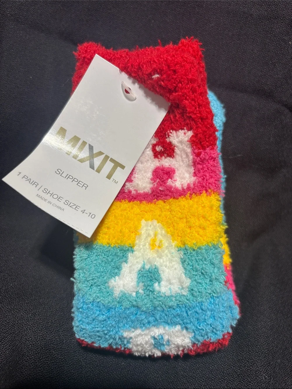 Mixit Kids Fuzzy Colorblock Slipper Socks - Red, Pink, Yellow, Blue, White